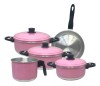 Kit Jogo De Panelas Rosa Revestimento Alumínio Com 5 Peças