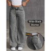 Calça Jeans feminina Wide Leg Marmorizada Pantalona boca larga – cintura alta premium