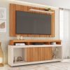 Rack Bancada com Painel Ripado para TV até 65 Polegadas 1,80m Panamá Buriti / Off White Caemmun