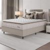 Cama Box Colchão Casal Molas Ensacadas City Pillow Top 138x188x61cm Branco / Bege Hellen – Suporta até 110kg por Pessoa
