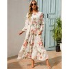 Elegante Floral Feminino Vestidos Longos Casuais Impressos O Pescoço Manga Senhoras Chic High Waist