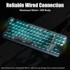 TISHLED Teclado mecânico para jogos estilo máquina de escrever azul LED retroiluminado RGB luz lateral 87 teclas NKRO Hot Swappable Clicky Blue Switches Retro Round Keycaps Painel de metal Cabo
