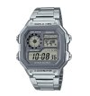 Casio Série AE1200WH | Relógio digital masculino | 100 m WR | Multi Alarmes | Cronômetro de 100 SEC | Temporizador de contagem regressiva | Mapa do mundo | Luz LED | Visor analógico LC | Bateria de 10