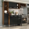 Armário De Cozinha Compacta Smart Multimóveis Mp2183 Cor Madeirado/Preto