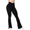 Calça feminina flare para ioga – V Crossover cintura alta Bootcut Yoga Leggings-Flare Workout Gym Leggings, Preto, M