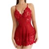 Conjunto de camisola e tanga de renda Babydoll, patchwork de malha recortada, lingerie para mulheres sexy, Vinho tinto, XGG