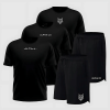 Kit 5 Peças All Black Dry 3 Camisetas E 2 Bermudas Alpha