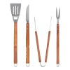 Kit Churrasco Barbecue Em Aço Inox Com Cabo De Madeira 4pçs Cor Cinza