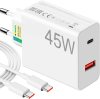 Carregador Universal Super Turbo 45W – 2 Saídas USB-C e USB-A, acompanha Cabo Emborrachado de 1M Ultra Rapido (Tipo-C para Tipo-C), Compatível com iPhone 15 e 16 e todos os Android