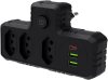 extensão Tomada Preta com USB, Adaptador Inteligente, Régua Tomada, Régua de Energia, Adaptador, 3 Tomadas, 2 Interfaces USB, 1 Porta Tipo-C Premium Quality (Preto)