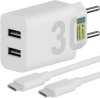 Carregador Super Turbo 30W Ultra Rápido Porta Dupla Tipo C e USB Com Carregamento Rápido + Cabo Tipo C Compatível Com Todos Os Dispositivos, Motorola, Samsung, IPhone 15/16, Xiaomi Premium (Branco)