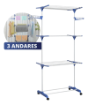 Super Varal De Chão Aço 3 Andares Dobrável Retrátil Resistente Multiuso Grande Super Pratico Para Roupas Com 4 Rodas Vertical Compacto Fácil Montagem Alta Capacidade Secagem Rápida Shokki