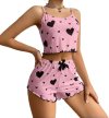 Conjunto de pijama sexy para mulheres, conjunto de 2 peças, conjunto de pijama curto fofo de verão e shorts com nervuras