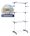 Super Varal De Chão Aço 3 Andares Dobrável Retrátil Resistente Multiuso Grande Super Pratico Para Roupas Com 4 Rodas Vertical Compacto Fácil Montagem Alta Capacidade Secagem Rápida Shokki