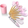 Kit C/12 Utensílios De Cozinha Silicone Cabo Madeira