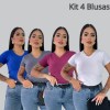 Kit 4 Blusas Gola V Femininas Manga Curta
