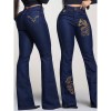Calça Jeans Country Feminina Bordada Flare Com Elastano Rodeio