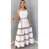 Vestido Longo Liso Feminina Bicolor com forro Casual Tecido Duna