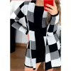 Casaco Xadrez Cardigan Tricot Lã Max Kimono de Frio Manga Longa Tendência Moda Inverno Elegante