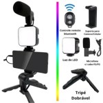 Tripé Estabilizador de Mão kit 5 em 1 gimbal Microfone Celular Gravação De Vídeo