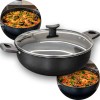 Frigideira Wok grande alta 30cm antiaderente teflon tampa de vidro caçarola paella paelleira