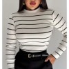 Cacharrel Women’s Long Sleeve Turtleneck Striped Winter Basic Fashion Casual Work Blouse