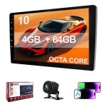 Multimídia KUERL 2 Din Android 15 Tela IPS 10″ 4+64GB CarPlay Android Auto Sem Fio Câmera Ré 1080P