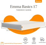 Colchão Queen Emma Basics 17 cm – 158×198 cm Espuma D28 17cm com Tecnologia Alemã, Firmeza Ideal, Suporte Confortável, 100 Noites de Teste e 5 Anos de Garantia