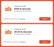 Cupons de R$ 100 acima de R$ 200 e R$ 50 acima de R$ 100 na Shopee para VIP