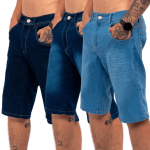 Kit 3 Bermudas Jeans Masculina Lycra Elastano