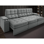 Sofá com Porta Copos e Carregador USB Eureka 2,30m Assento Retrátil e Reclinável Velosuede Grafite – NETSOFAS