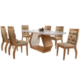Conjunto de Mesa para Sala de Jantar Ibis Tampo de Vidro com 6 Cadeiras Agata-Rufato – Animalle Chocolate / Off White / Imbuia