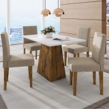 Conjunto Sala de Jantar Mesa Manuele 4 Cadeiras Giovana Siena Móveis Canela/Suede Bege