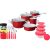 Jogo de Panelas Agatha Colors 5 Peças Vermelhas + Jogo de potes de vidro 5 peças + Faqueiro Tramontina 20 Peças