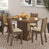 Conjunto Sala de Jantar Lexy Madesa Mesa Tampo de Madeira com 4 Cadeiras – Rustic/Pérola – Marrom