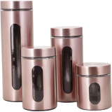 Porta Mantimentos em Aço Inox e Vidro 4 Peças Rose Gold – Basic+