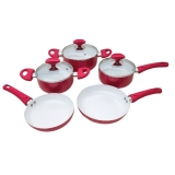 Conjunto de Panelas Cerâmica 5 Peças Casa do Chef Predileta com Tampa de Vidro Vermelho