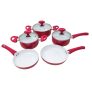 Conjunto de Panelas Cerâmica 5 Peças Casa do Chef Predileta com Tampa de Vidro Vermelho