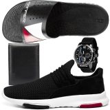 Kit Tênis Caminhada Masculino SapatoFran em Nylon Com Chinelo Slide + Carteira + Relógio