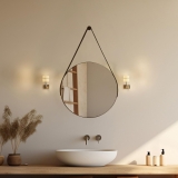 Espelho Redondo Adnet 30cm com Alça e Suporte para Quarto Banheiro Hall – Outlet Dos Espelhos