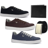 Kit 3 Pares De Sapatênis Masculino Sapatofran Com Cinto Ajustável E Carteira