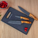 Jogo De 3 Facas Inox Hamilton Beach Com Tábua Grey Stone