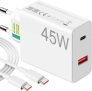 Carregador Universal Super Turbo 45W – 2 Saídas USB-C e USB-A, acompanha Cabo Emborrachado de 1M Ultra Rapido (Tipo-C para Tipo-C), Compatível com iPhone 15 e 16 e todos os Android
