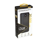 Carregador Portátil (Power Bank) Ultra Rápido 20000mAh Power Delivery 20W 2 Saídas USB + 1 Saída/Entrada USB-C Preto I2GO – I2GO PRO