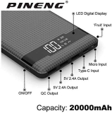 Carregador PINENG PN-962 [PRETO] 20.000mAh Power Bank Qualcomm Quick Charge USB 3.0 Tipo-C Usb-C com LED Indicador