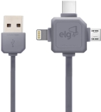 CABO 3EM1 PARA RECARGA E SINCRONIZAÇÃO – APPLE LIGHTNING + USB TIPO-C + MICRO USB – 1, 5M – PW31C – ELG, Elg, PW31C, Cinza