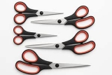 Kit 5 Tesouras Aço Inox Corte Costura Artesanato Domestico e Profissional Multiuso, 14-24cm, Tamanhos 5,5″ a 9,75″, Preto