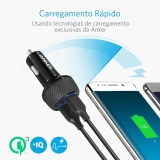 Carregador Veicular Anker PowerDrive Speed, Compatível com Qualcomm Quick Charge 3.0, 2 portas USB, 39W de potência