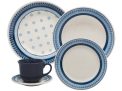 Aparelho de Jantar e Chá 20 Peças Biona de Cerâmica – Redondo Branco e Azul Donna