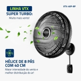 MONDIAL Ventilador de Parede 40cm Super Turbo 8 Pás, Preto/Prata, 140W, 110V – VTX-40P-8P
